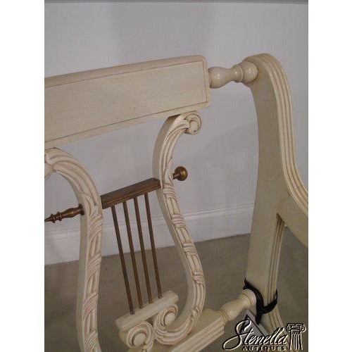 1990s White Painted Shabby Chic Finish Lyre Back Settee Bench For Sale - Image 5 of 9