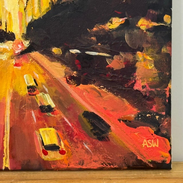 Textile Colourful Golden Orange Impasto Abstract Landscape of Chrysler in New York City 2025 For Sale - Image 7 of 9