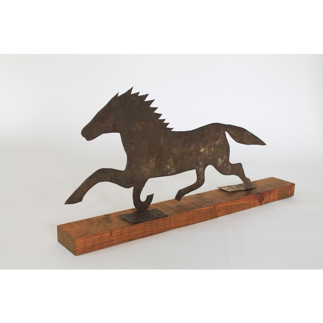 Rustic Folk Art Metal Horse on Board For Sale - Image 4 of 9