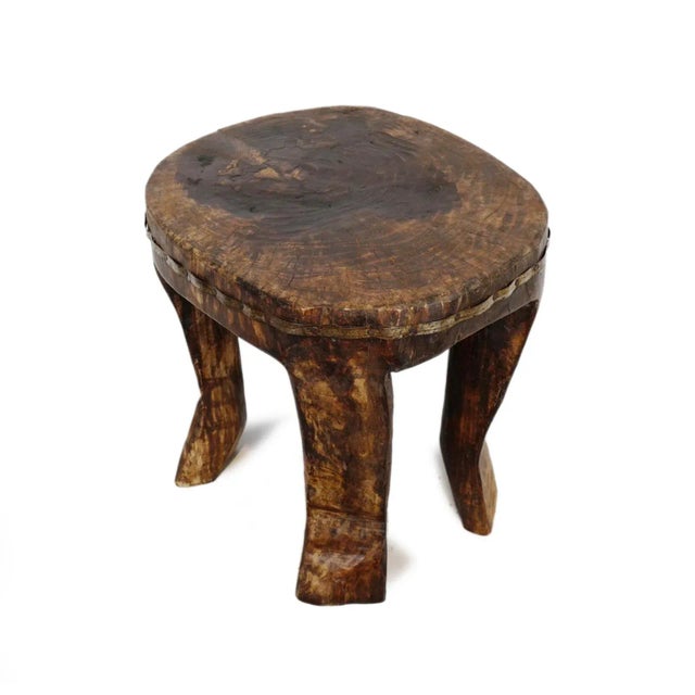 Indian Antique Naga Indian Rustic Wood Stool For Sale - Image 3 of 6