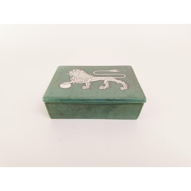 Lidded Argenta Box with Silver Lion Decor by Wilhelm Kåge for Gustavsberg, 1932 For Sale - Image 11 of 11