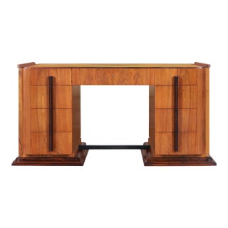 Vintage American Art Deco Walnut and Rosewood Executive Desk, 1930s For Sale