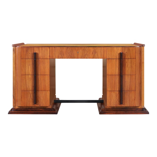 Vintage American Art Deco Walnut and Rosewood Executive Desk, 1930s For Sale