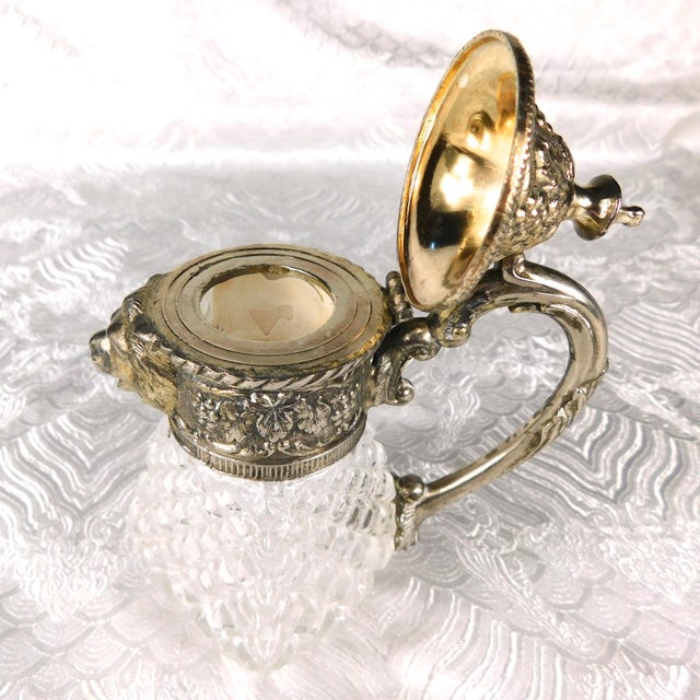 1920s Crystal Syrup Pitcher, Milk Jug, Creamer With Metal Lid With Animal Head Spout For Sale In San Francisco - Image 6 of 10
