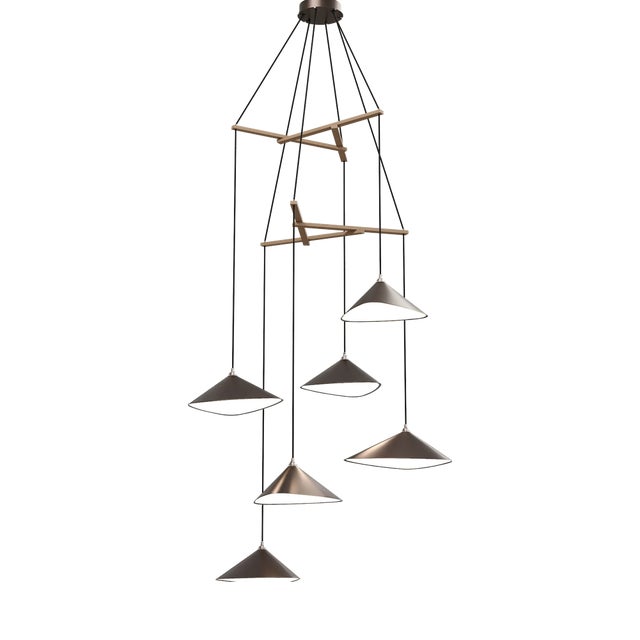 Emily V6 Group Pendant Light in Dark Bronze Semi-Matte by Daniel Becker for Moss Objects For Sale