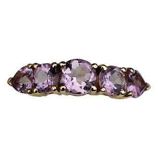 18k Yellow Gold Ring with 5 Amethysts, 1970s For Sale