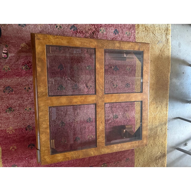 Mid-Century Modern Classy Burlwood and Smoked Glass Square Coffee Table Attributed to Baker Furniture and James Mont For Sale - Image 3 of 10