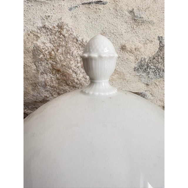 French Country Antique French White Porcelain Soup Tureen With Pinecone Finial For Sale - Image 3 of 11