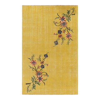 Vintage Zeki Müren Rug in Gold With Colorful Floral Pattern From Rug & Kilim For Sale