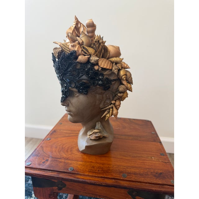 Celestial Meets the Sea-Shell Encrusted Bust-Coastal Art Sculpture For Sale - Image 13 of 15