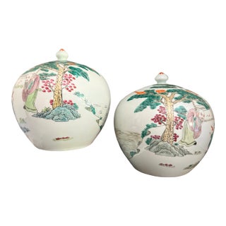 Pair of Vintage Chinese Melon Jars For Sale