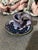 Signed Bay Pottery Sculptural Candlestick Holder With Purple & Blue Reactive Glaze For Sale In Providence - Image 6 of 9