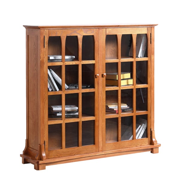 Mission Solid Oak Double Door Bookcase - Michael's Cherry For Sale - Image 4 of 11