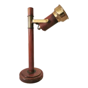 1960s Rustic Teak Table Lamp With Brass Ornament Adjustable Desk Lamp