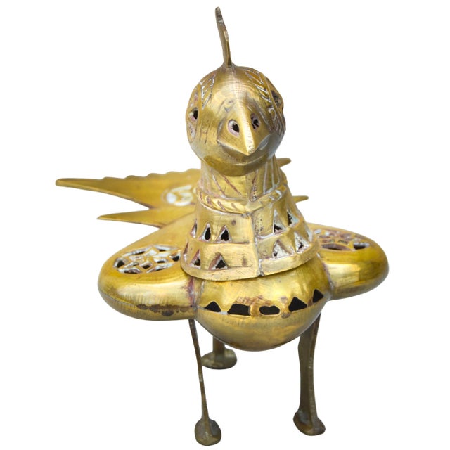 American Early 20th Century Handmade Americana Brass Bird-Figurine Incense Burner For Sale - Image 3 of 10