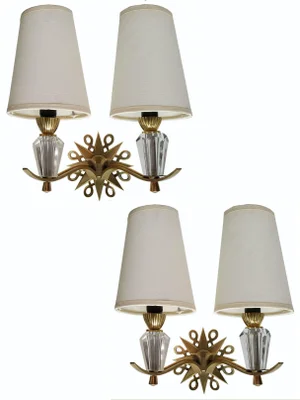 Vintage French Bronze Jules Leleu Sconces - Pair