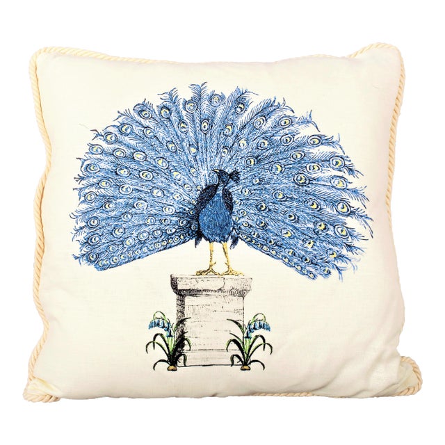 Printed Peacock on a Pedestal For Sale