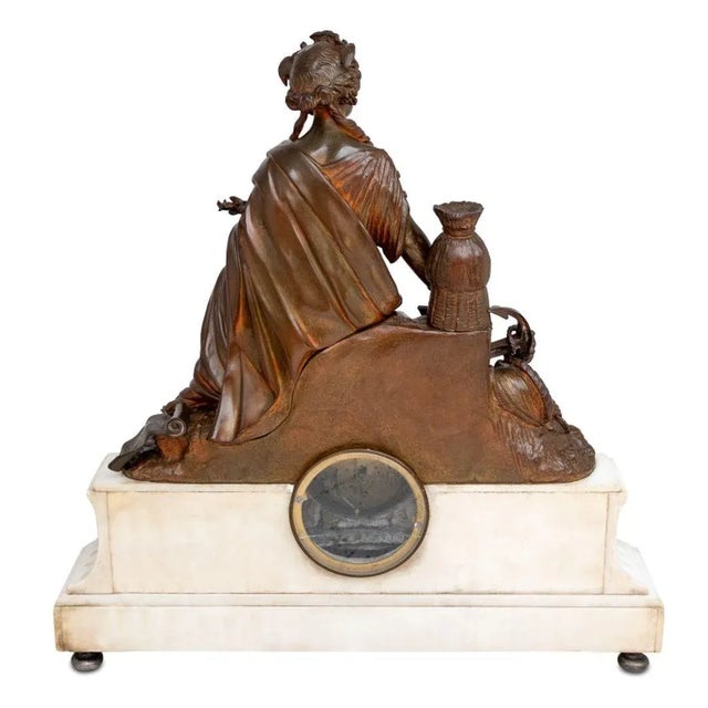 Napoleon III Bronze & Marble Figural Clock, 1870 For Sale - Image 4 of 6
