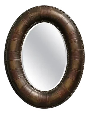 Oval Studded Brown Leather Cushion Wall Mirror