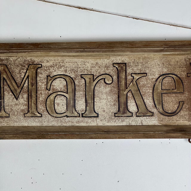 American Magical Early 20th Century Vintage "Thomas Market" Advertising Sign With Wood Frame For Sale - Image 3 of 16