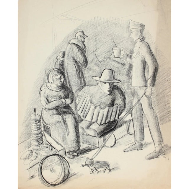 Mid-Century Modern Street Entertainers, Graphite on Paper, Circa 1930s For Sale - Image 3 of 3