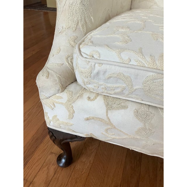 Queen Anne Crewel Embroidered Wingback Armchair For Sale - Image 9 of 9