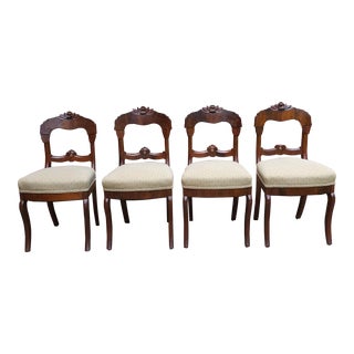 Set of Four American Empire Burled Mahogany and Upholstered Side Chairs For Sale