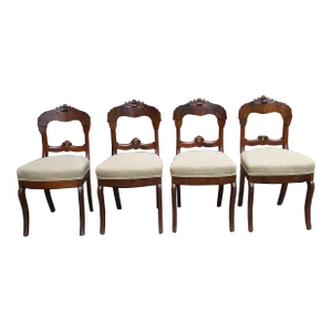 Set of Four American Empire Burled Mahogany and Upholstered Side Chairs