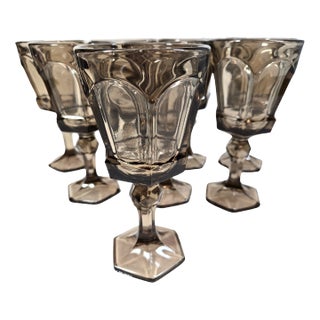 Vintage Brown Paneled Goblets- Set of 8 For Sale