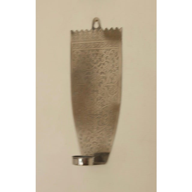 Vintage Engraved Pewter Sconces, Set of 2 For Sale - Image 6 of 16