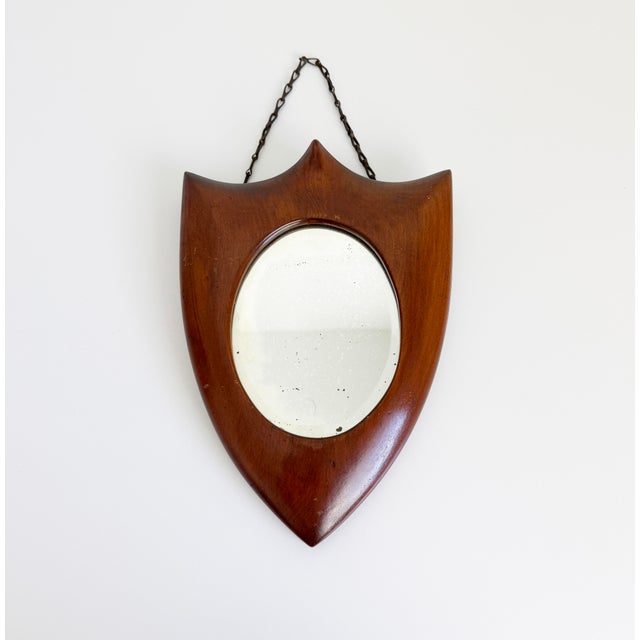 Wood 1930s Italian Deco Style Shield Wall Mirror For Sale - Image 7 of 11