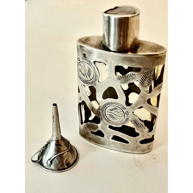 Silver 19th Century Sterling Silver Filigree Bottle with Sterling Perfume Funnel For Sale - Image 8 of 10