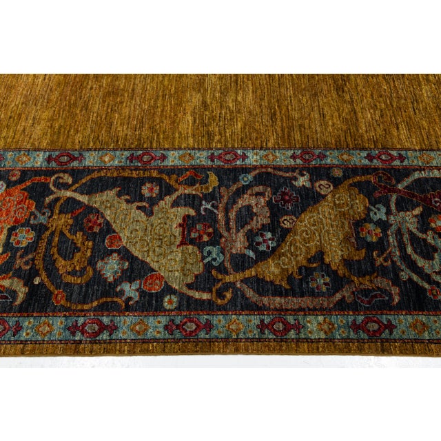 9x12 Modern Bidjar Style Hand-Knotted Wool Rug - Golden Ochre & Midnight Navy For Sale In New York - Image 6 of 11