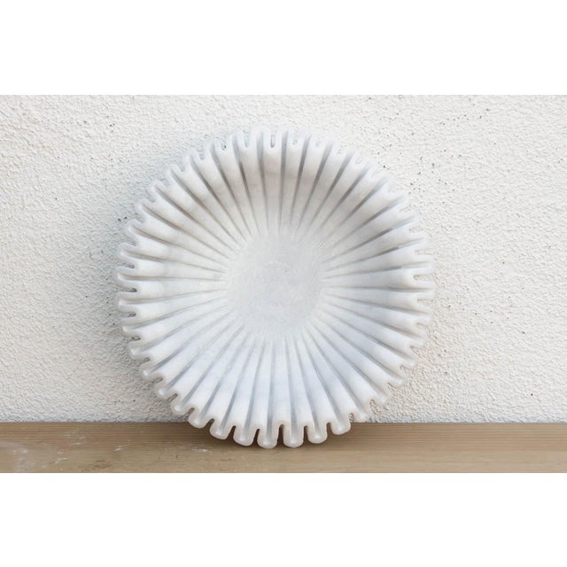 1990s 15" Carved Marble Fluted Bowl For Sale - Image 5 of 7