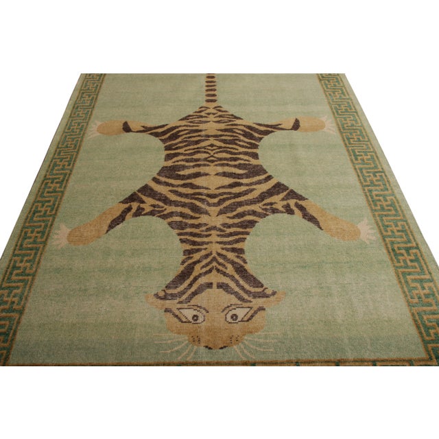 Indian Rug & Kilim’s Oversized Tiger Rug in Green, 12x16 For Sale - Image 3 of 6
