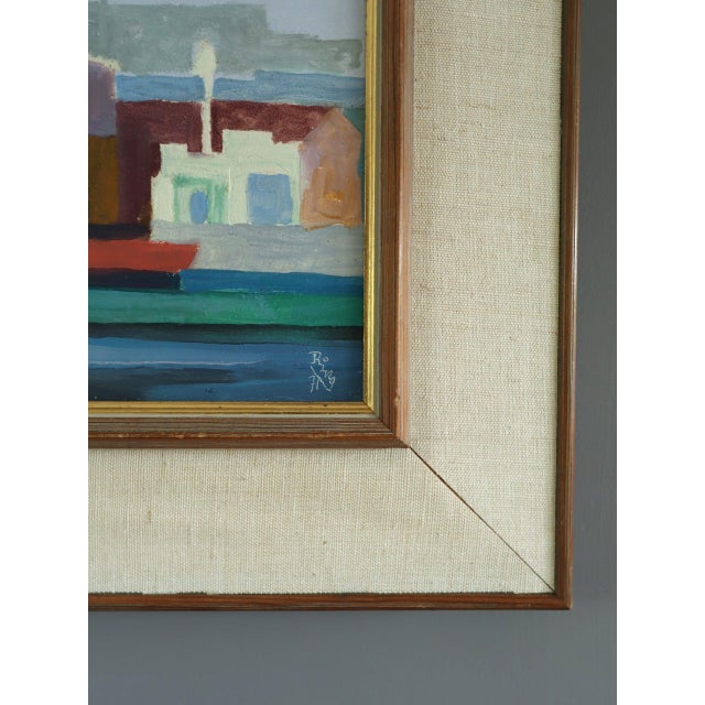 Blue 1971 Modernist 'The Colourful Harbour' Swedish Original Coastal Landscape Oil Painting, Framed For Sale - Image 8 of 12