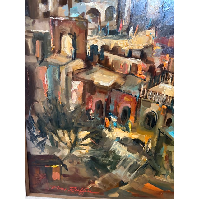 Large Mid-Century Impressionist "Colonial Cityscape" Oil Painting by Don Ruffin For Sale In Phoenix - Image 6 of 10