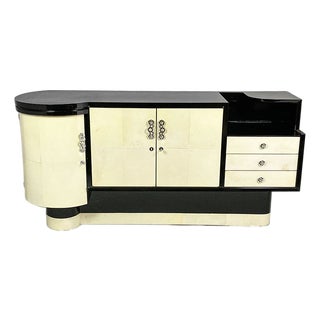 Art Deco Sideboard in Parchment and Black Lacquer, 1930s For Sale
