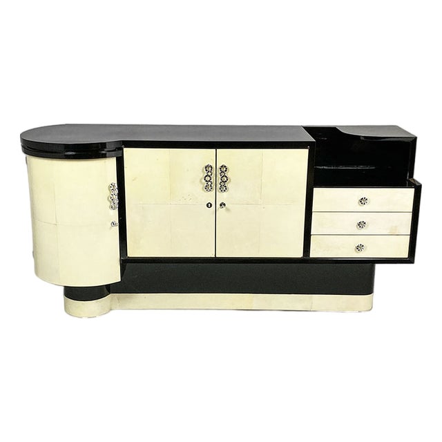 Art Deco Sideboard in Parchment and Black Lacquer, 1930s For Sale