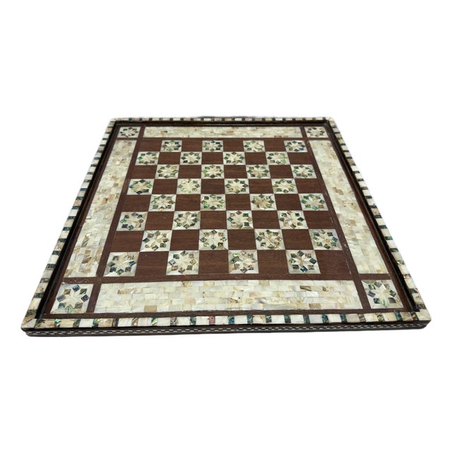 Handmade Wooden Chess Board, Wood Chess Board, Game Board, Mother of Pearl Inlay For Sale