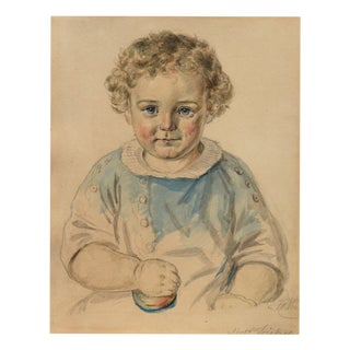 Gustav Adolf Friedrich, Child Portrait, 1851, Watercolor, Framed For Sale