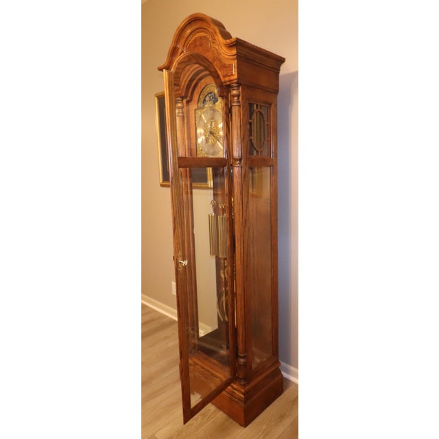 1990s Howard Miller Oak Grandfather Clock With Kieninger Triple Chime Movement and Moon Dial For Sale - Image 10 of 18