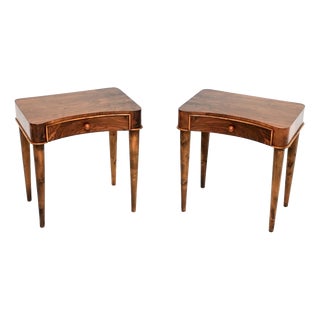 Vintage Art Deco Swedish Walnut Side Tables, 1930, Set of 2 For Sale