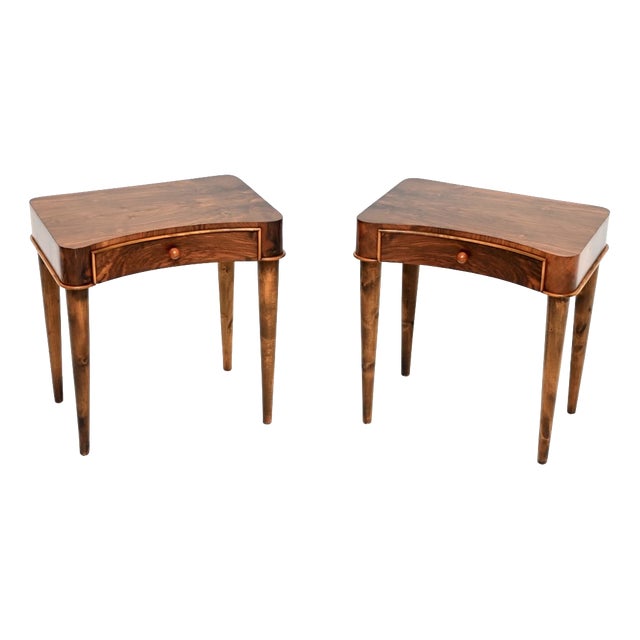Vintage Art Deco Swedish Walnut Side Tables, 1930, Set of 2 For Sale