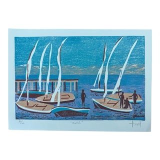1980 Hannah Brandt “Natal” Signed Limited Edition Brazilian Color Woodcut Print 41/60 For Sale