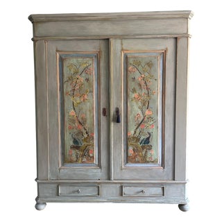 Vintage Painted Double Wardrobe with Inlaid Chinoiserie, 1890s For Sale
