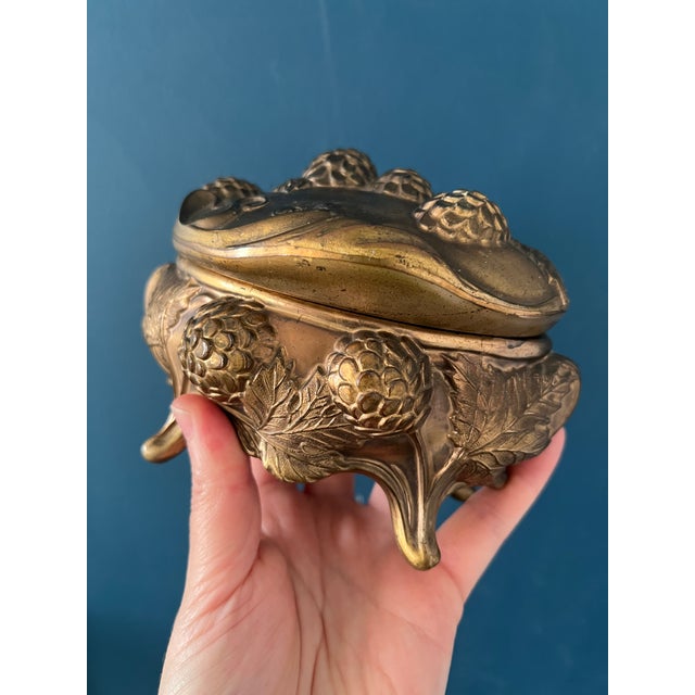 Gold 1910s Art Nouveau Ornate Footed Metal Trinket Box For Sale - Image 8 of 18