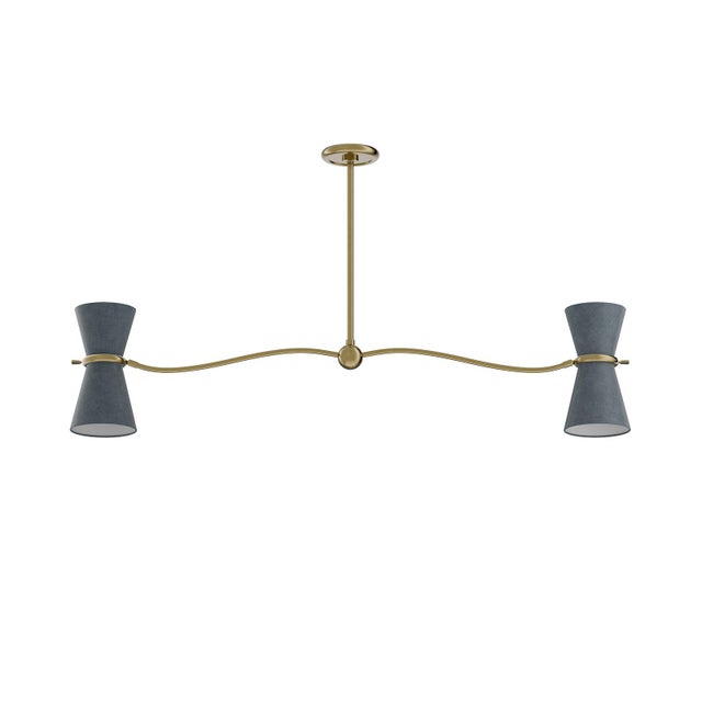 Gable Linear Chandelier, Antique Brass with Storm Blue Shade For Sale - Image 9 of 9