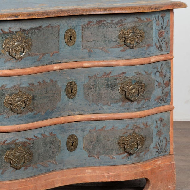 Late 18th Century Danish Pine Original Blue Painted Chest of Three Drawers For Sale - Image 10 of 14