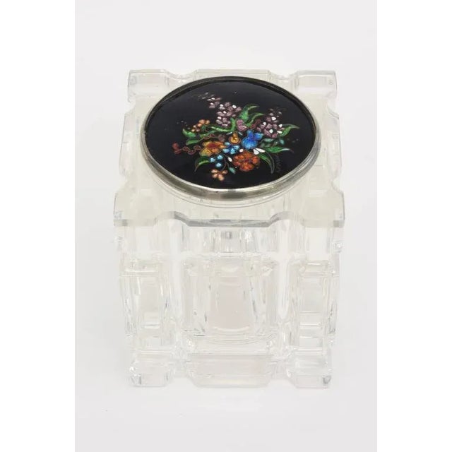 Vintage Enameled Foiled Cloisonné Top and Lucite Vessel, Box or Container 80's For Sale - Image 4 of 11